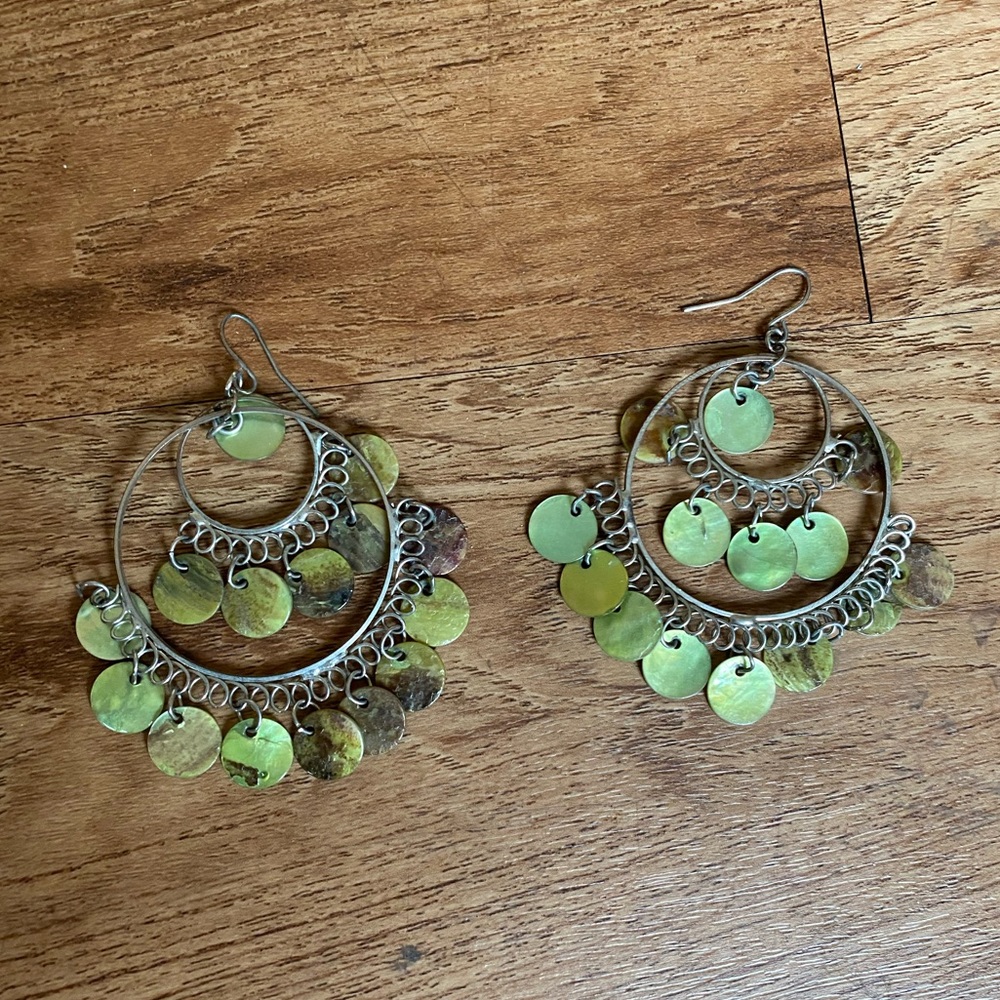 Light green shell/abalone shell dangly earnings